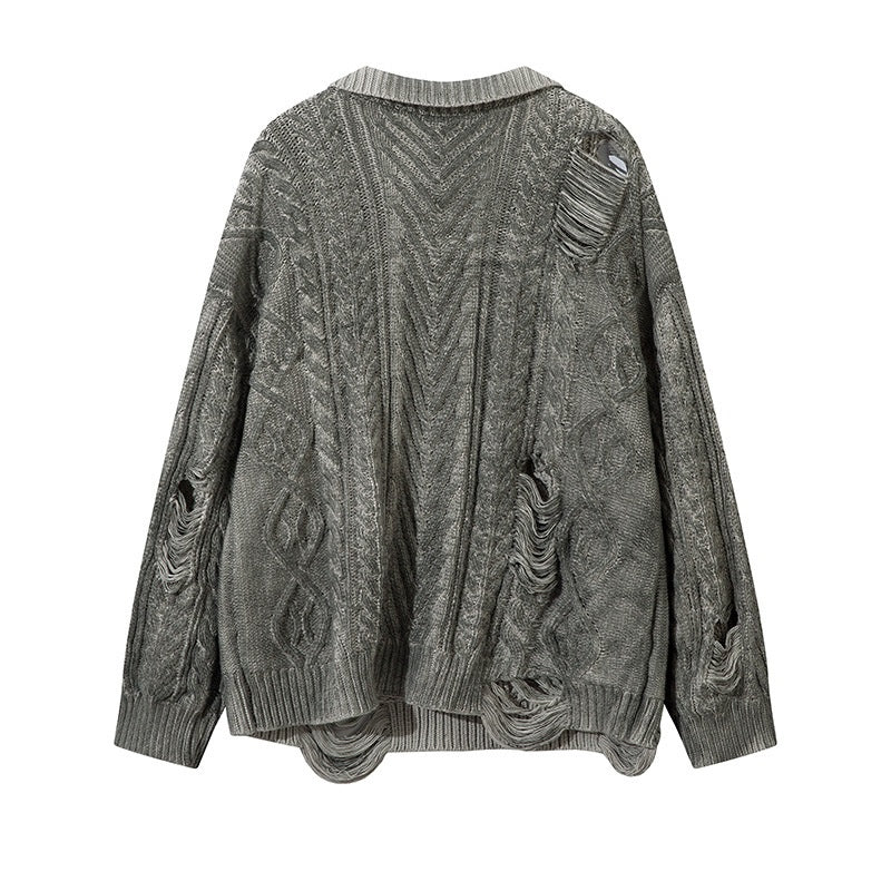 Distressed Heavy Cable Knit Sweater