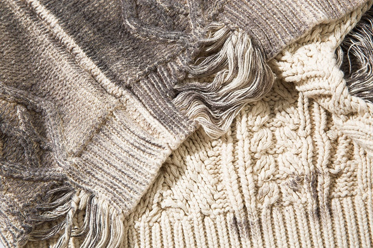 Distressed Heavy Cable Knit Sweater