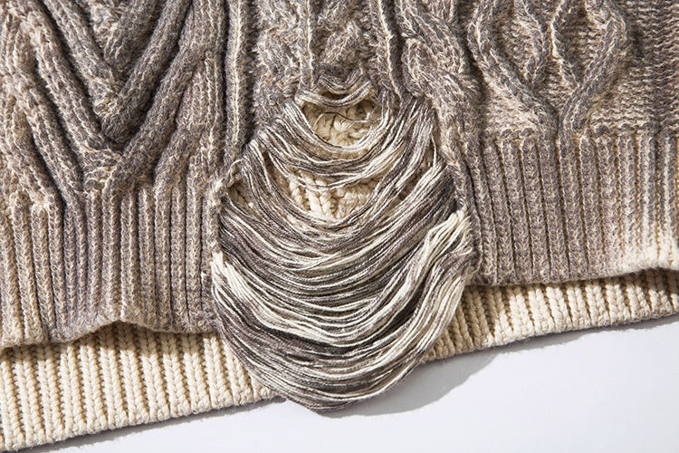 Distressed Heavy Cable Knit Sweater