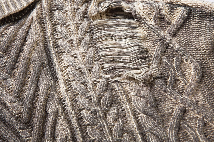 Distressed Heavy Cable Knit Sweater