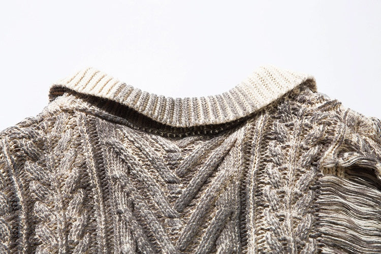 Distressed Heavy Cable Knit Sweater