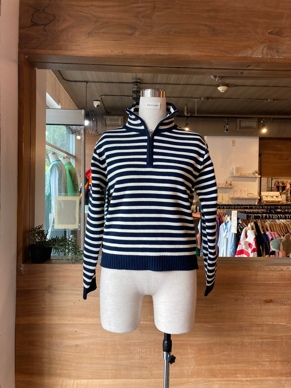 Striped 1/4 Zip Knit Sweater