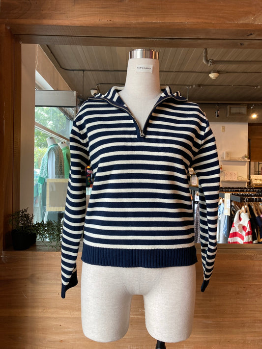 Striped 1/4 Zip Knit Sweater