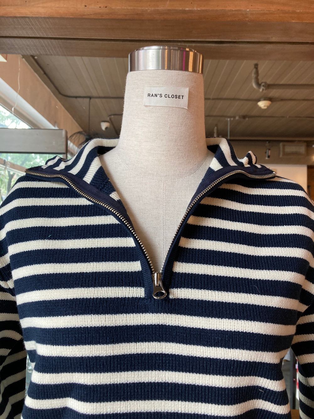 Striped 1/4 Zip Knit Sweater