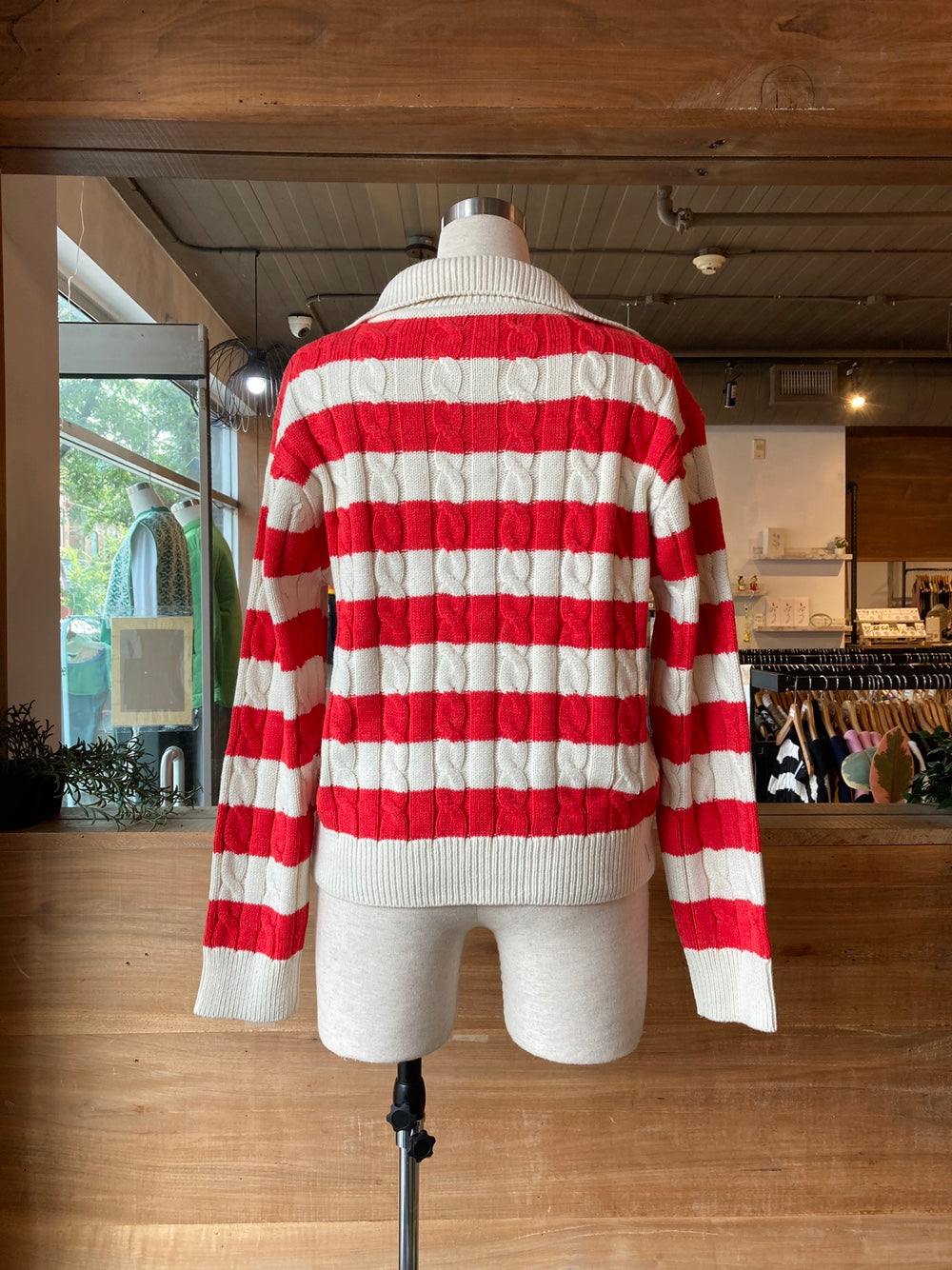 Striped Collared Cable Knit Sweater