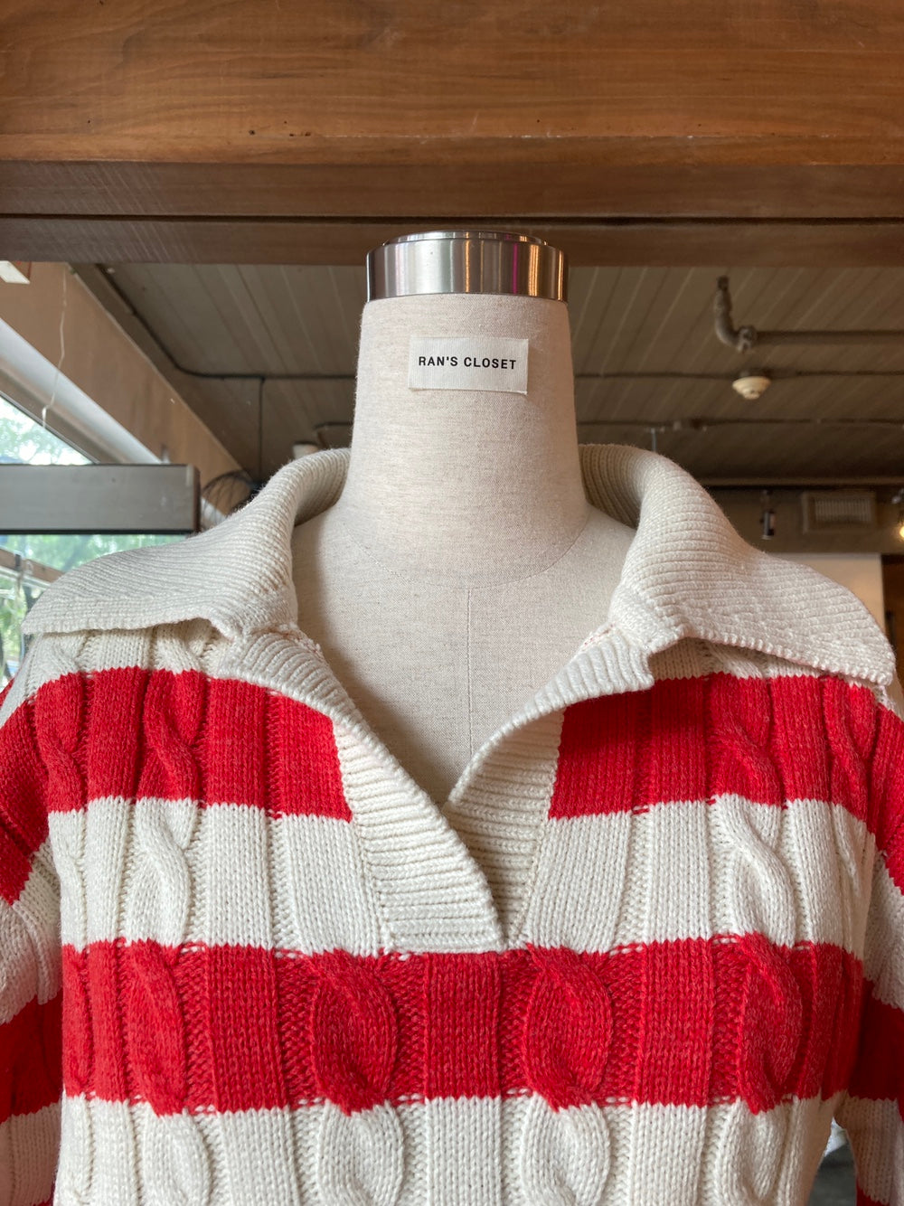 Striped Collared Cable Knit Sweater