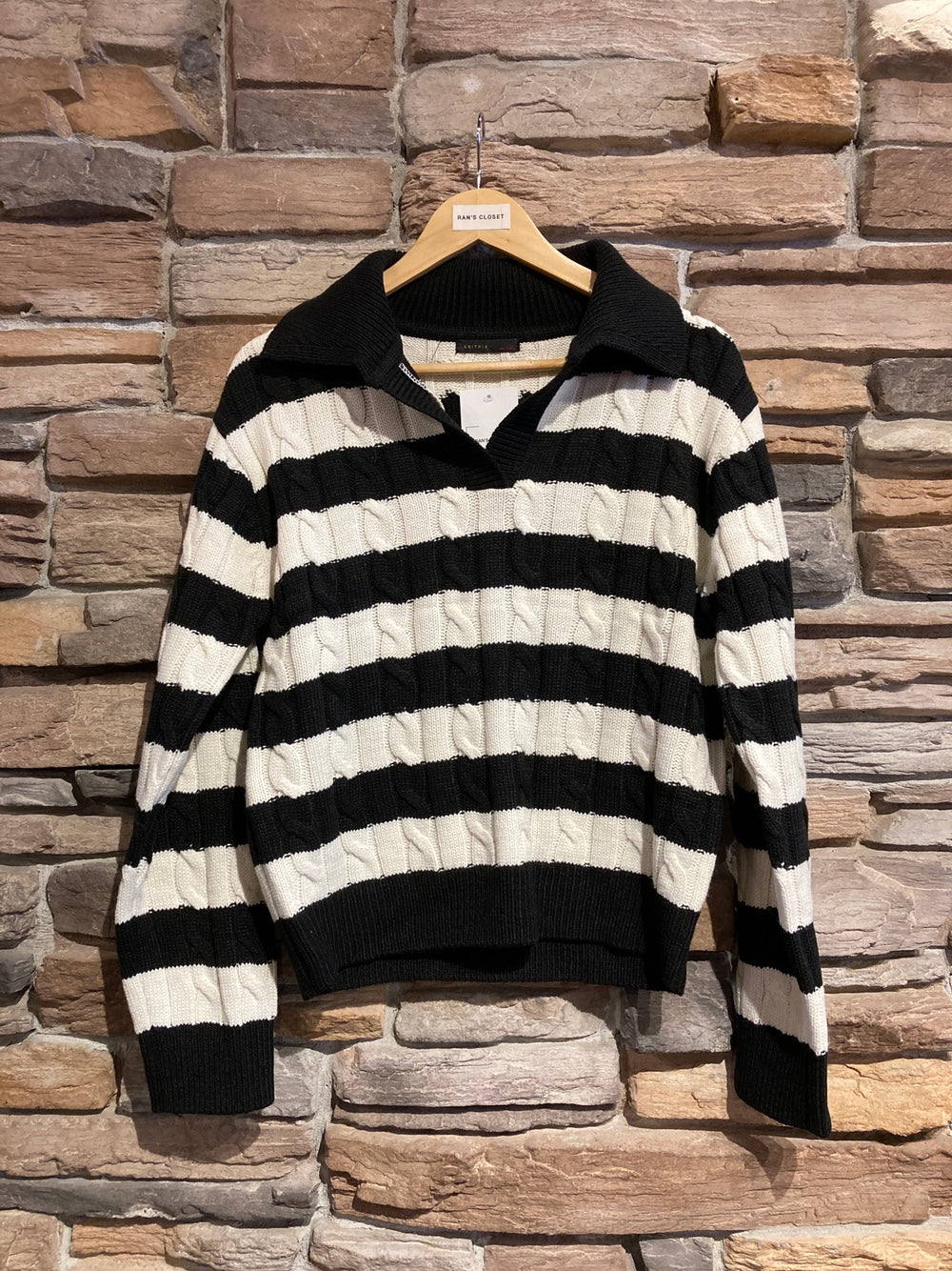 Striped Collared Cable Knit Sweater