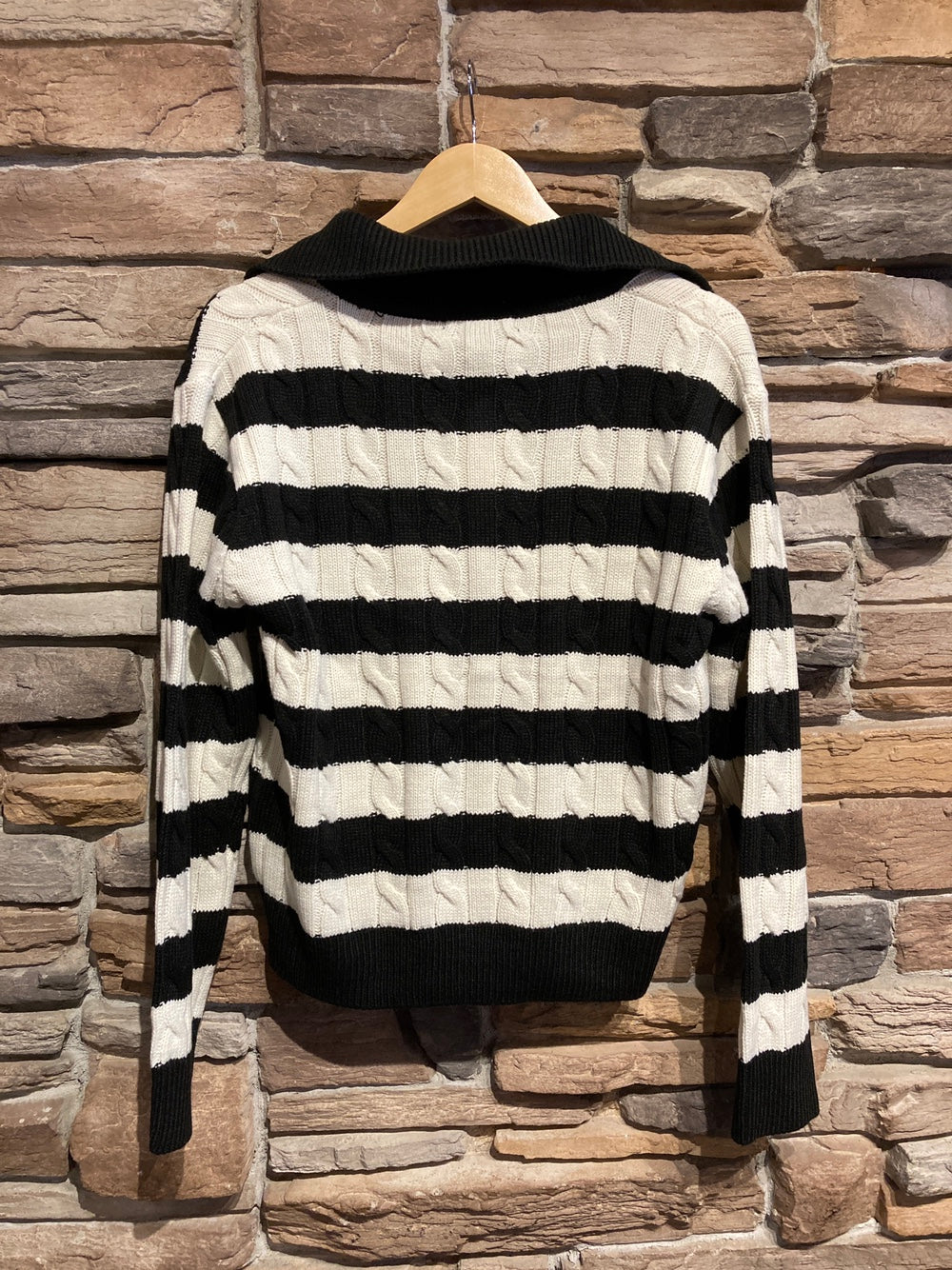 Striped Collared Cable Knit Sweater