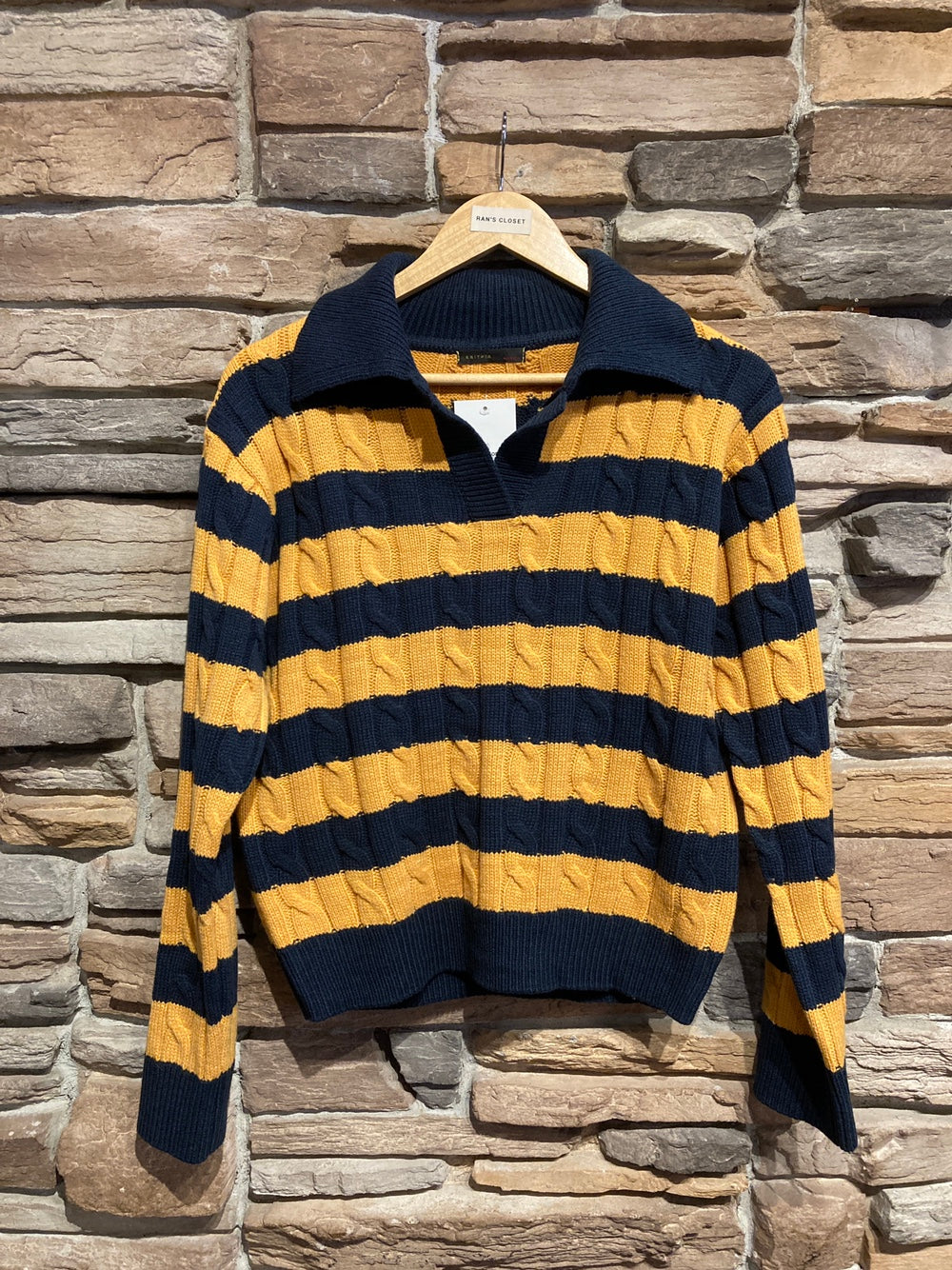 Striped Collared Cable Knit Sweater