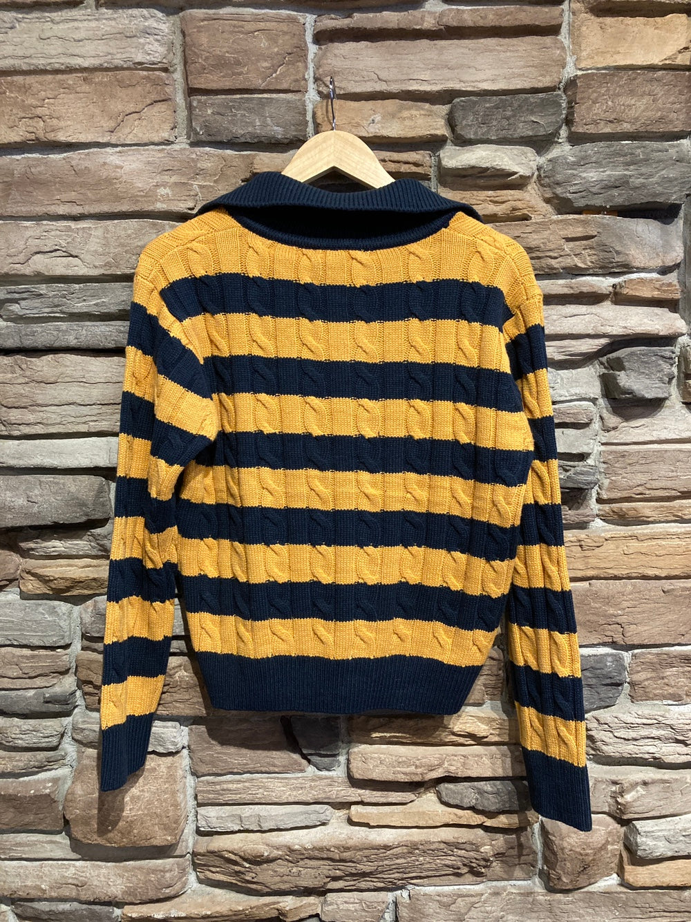 Striped Collared Cable Knit Sweater