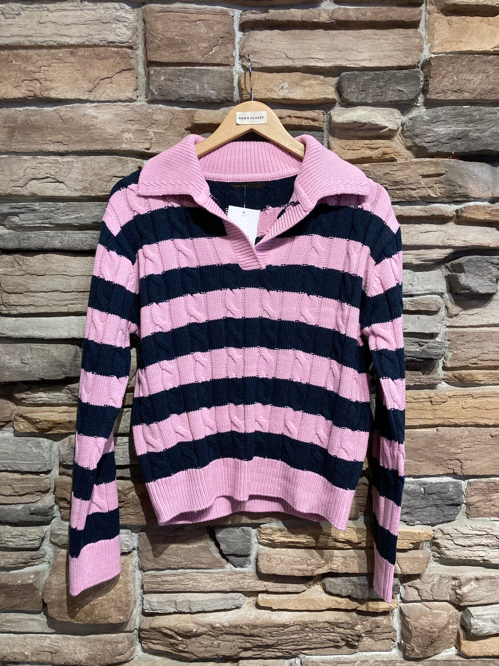 Striped Collared Cable Knit Sweater