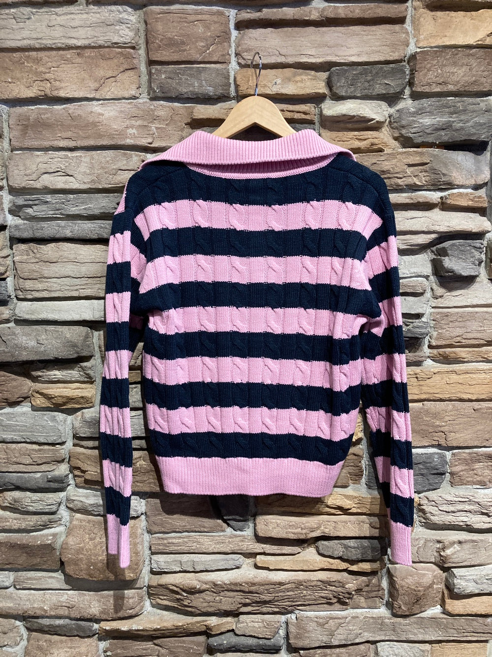 Striped Collared Cable Knit Sweater