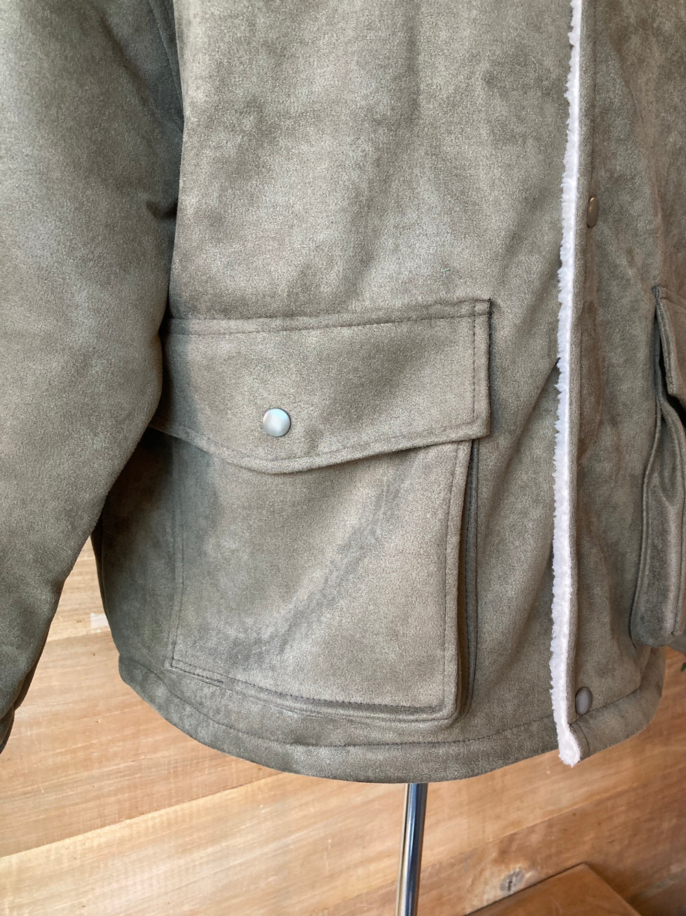 Men's Button Up Vegan Suede Sherpa Jacket