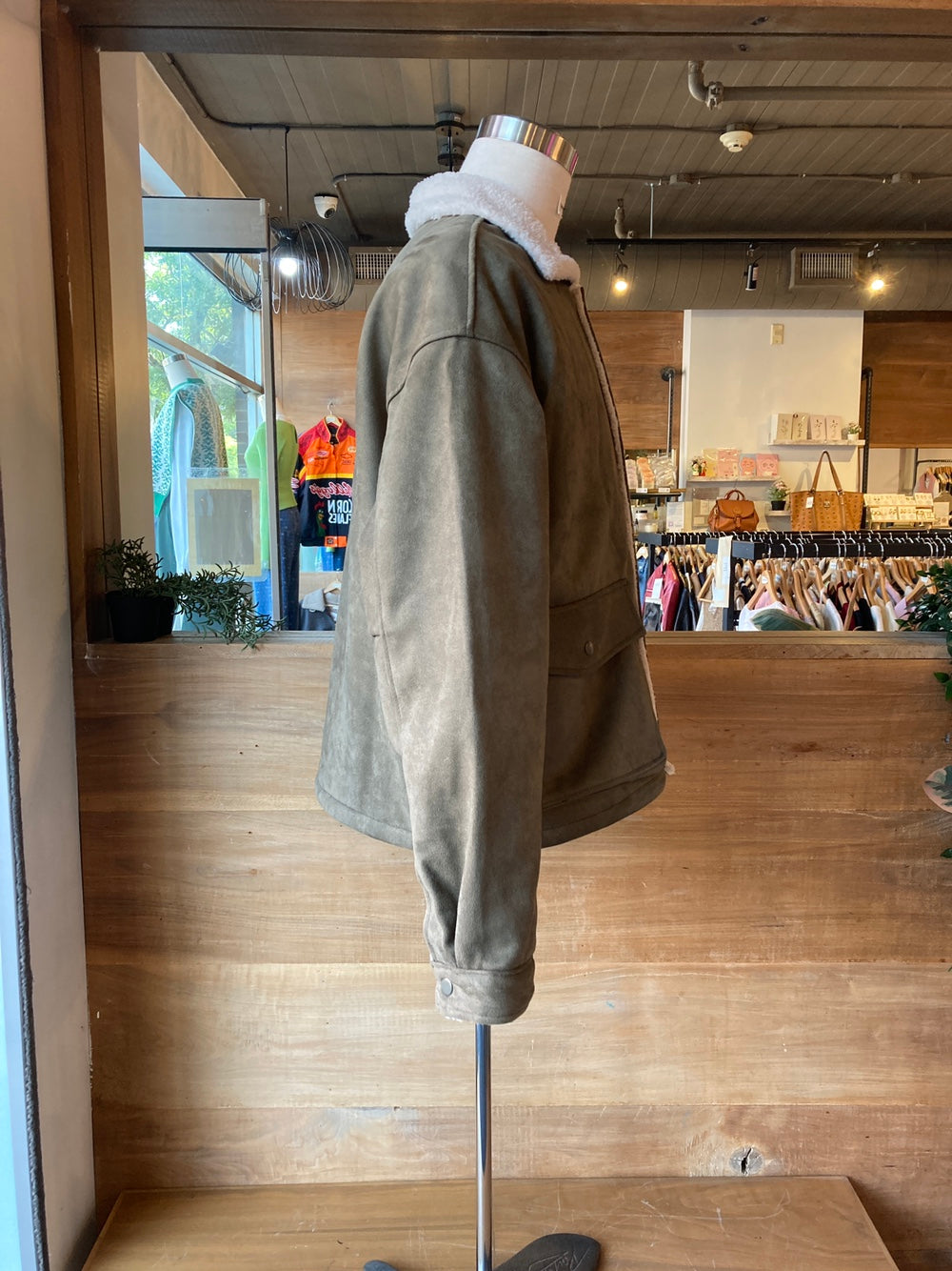 Men's Button Up Vegan Suede Sherpa Jacket