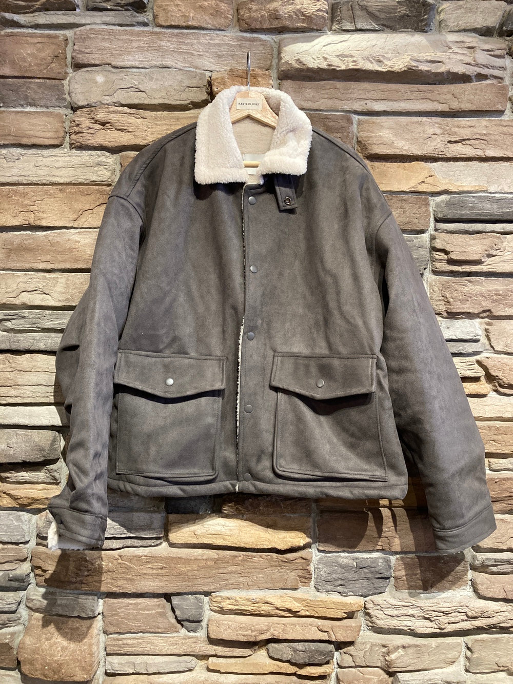 Men's Button Up Vegan Suede Sherpa Jacket