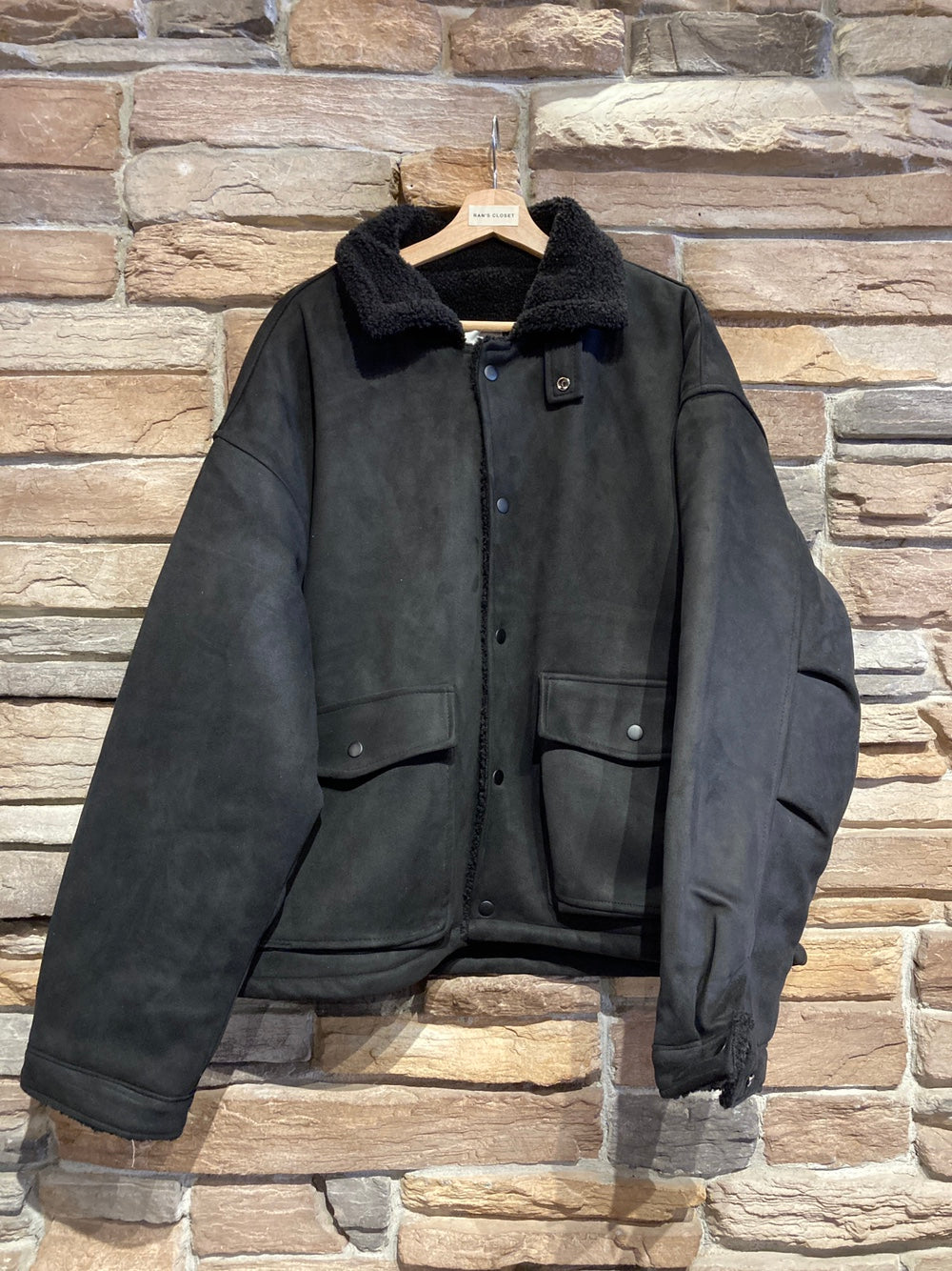 Men's Button Up Vegan Suede Sherpa Jacket