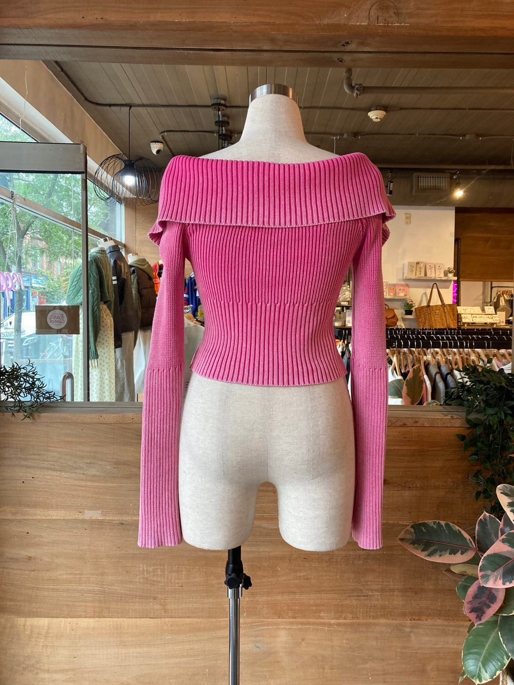 Ribbed Double Zipper Off Shoulder Sweater