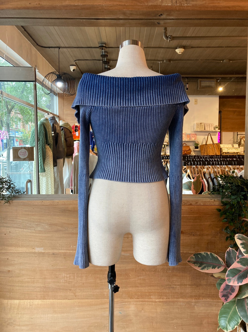 Ribbed Double Zipper Off Shoulder Sweater