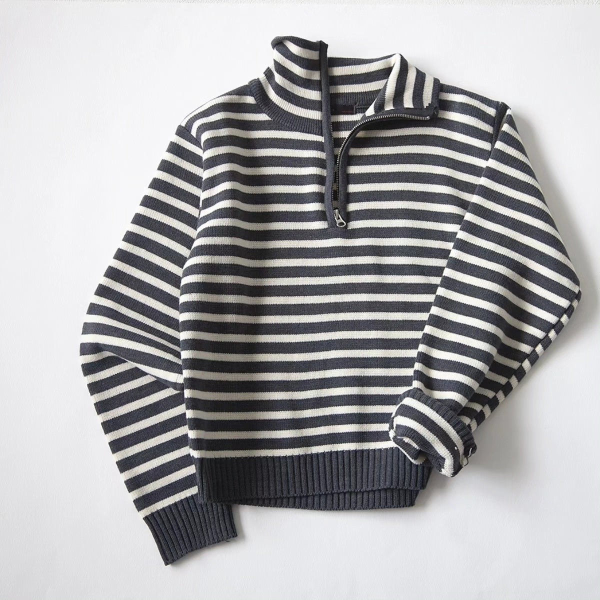 Striped 1/4 Zip Knit Sweater