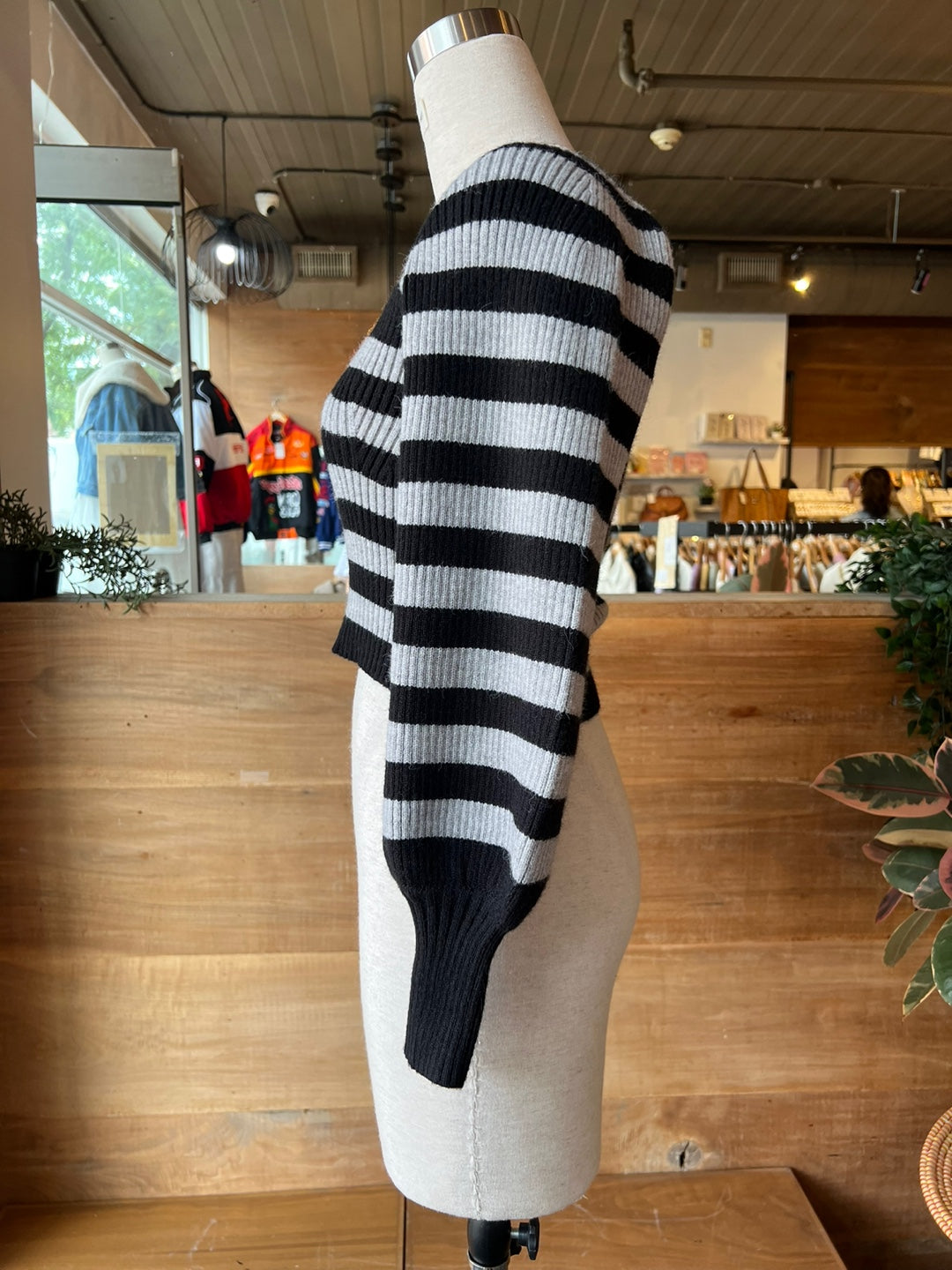 Balloon Sleeve Striped Sweater