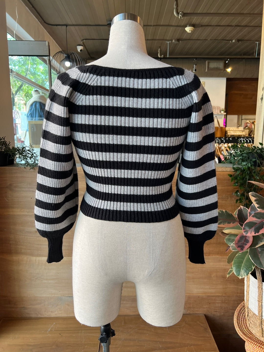 Balloon Sleeve Striped Sweater