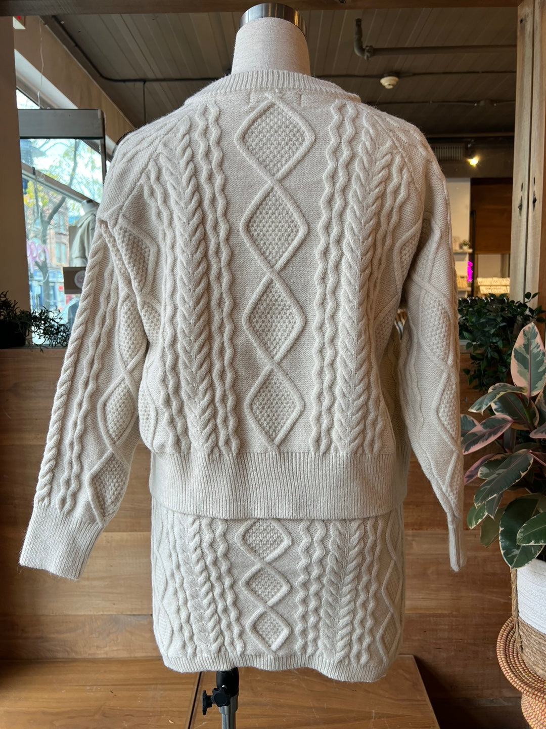 Cable Knit Zip Up Sweater and Mini Skirt Set