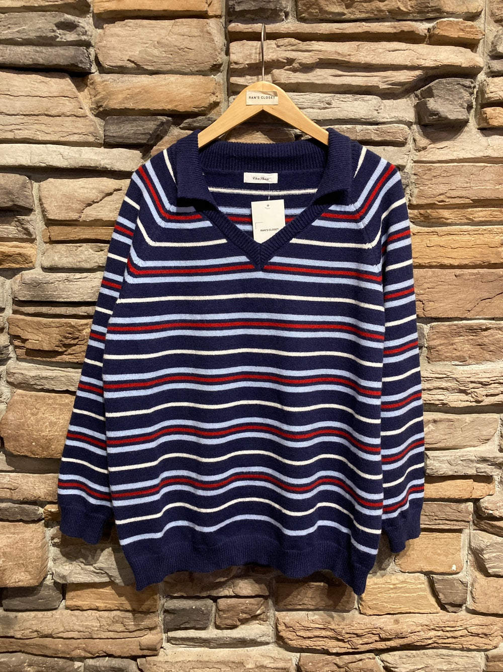 Oversized V-Neck Striped Sweater