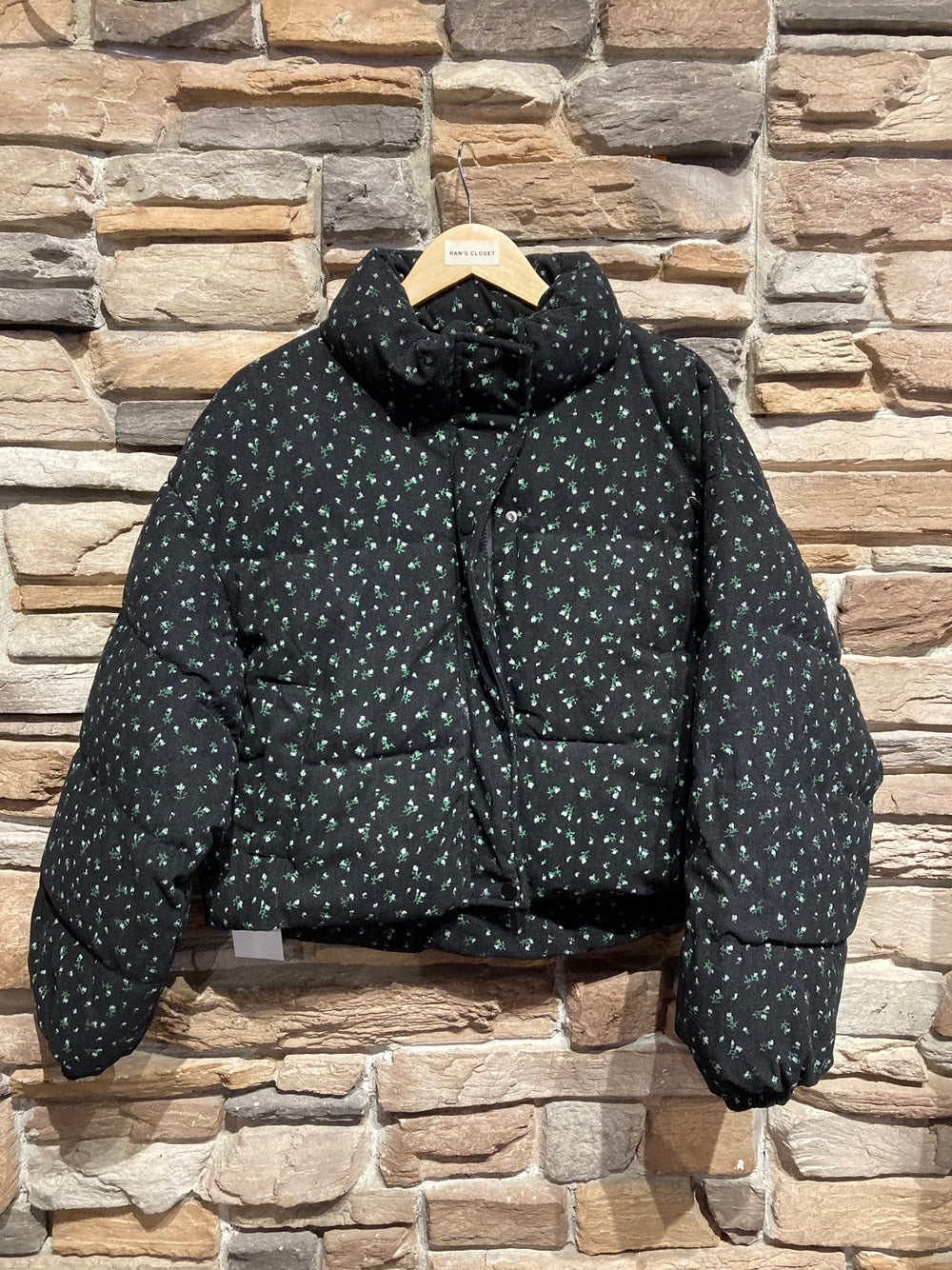 Corduroy Floral Print Puffer Jacket