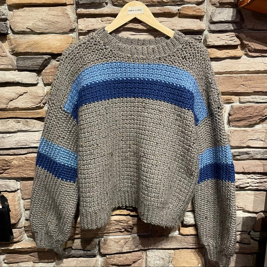 Vintage Heavy Knit Blue Striped Sweater