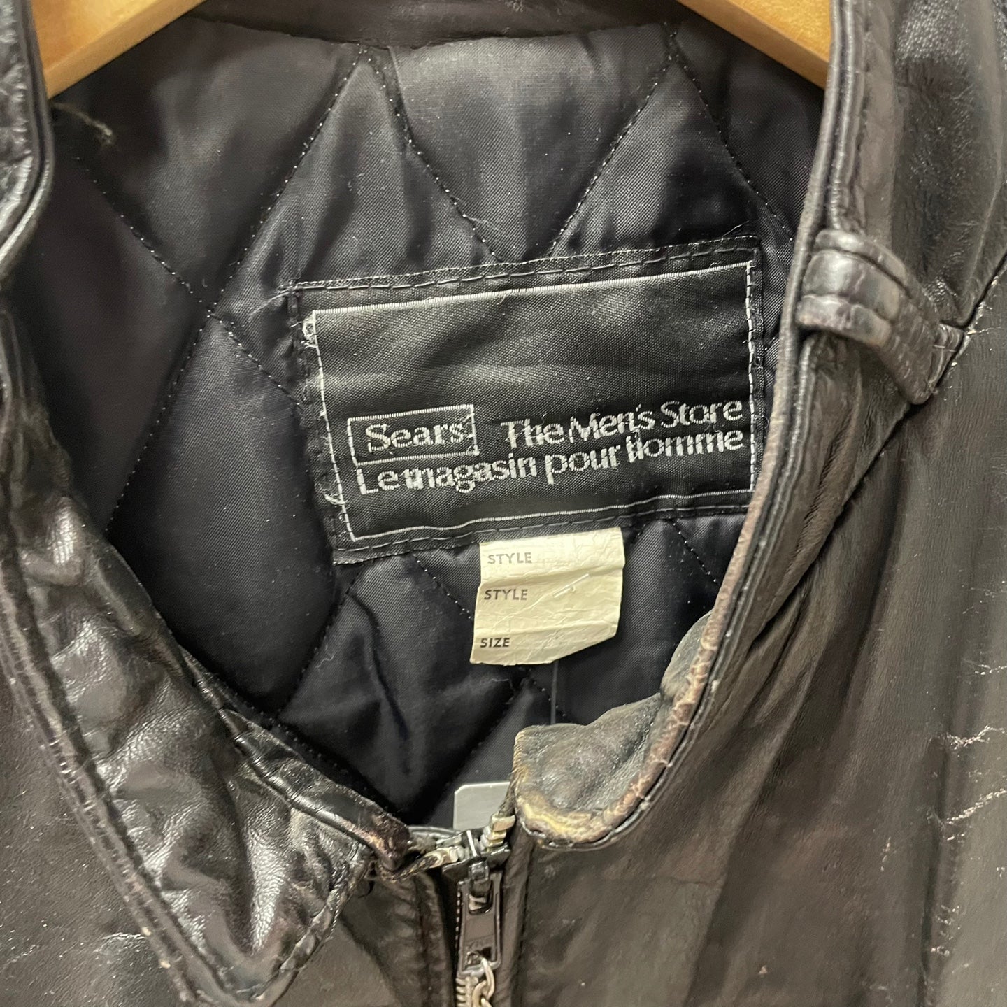 Vintage Sears The Men's Store Distressed Leather Jacket with Zipper Details