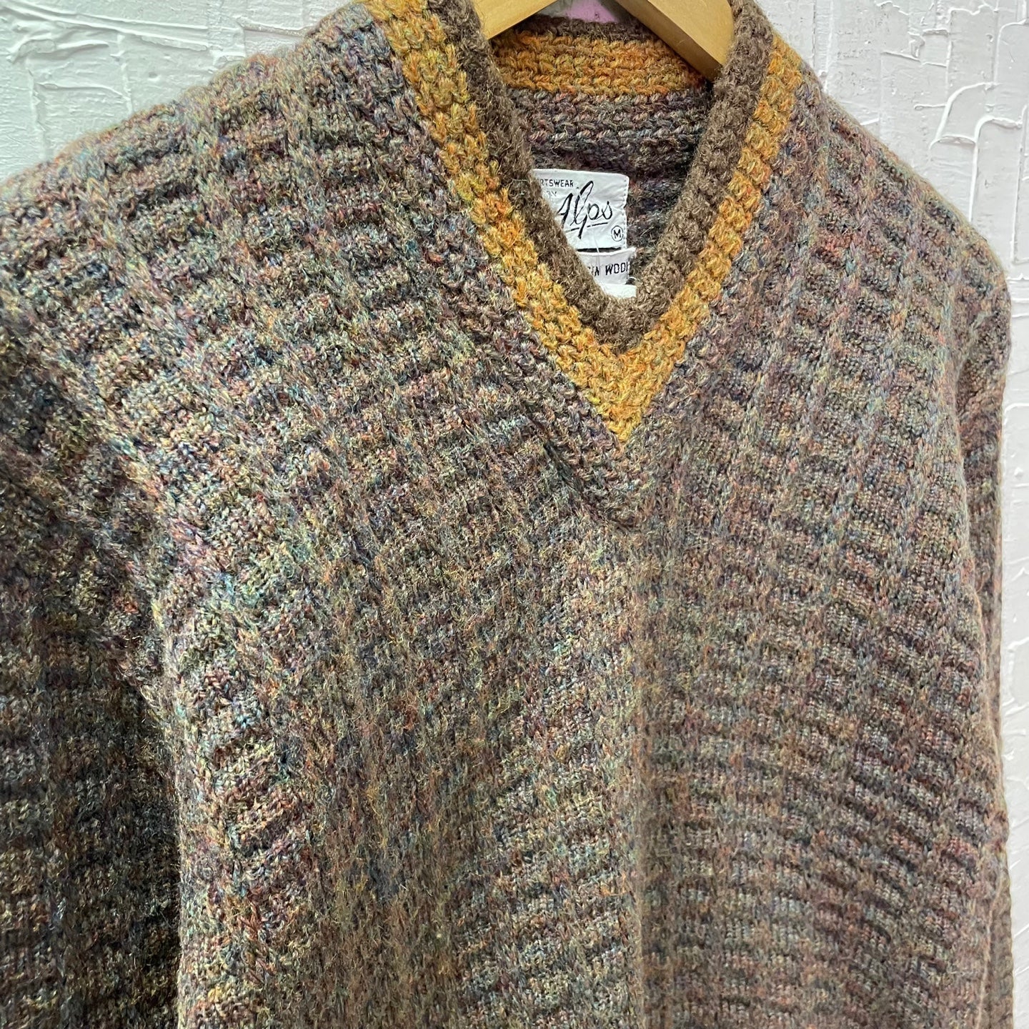 Vintage Sportswear By Alps Brown V-Neck Wool Sweater