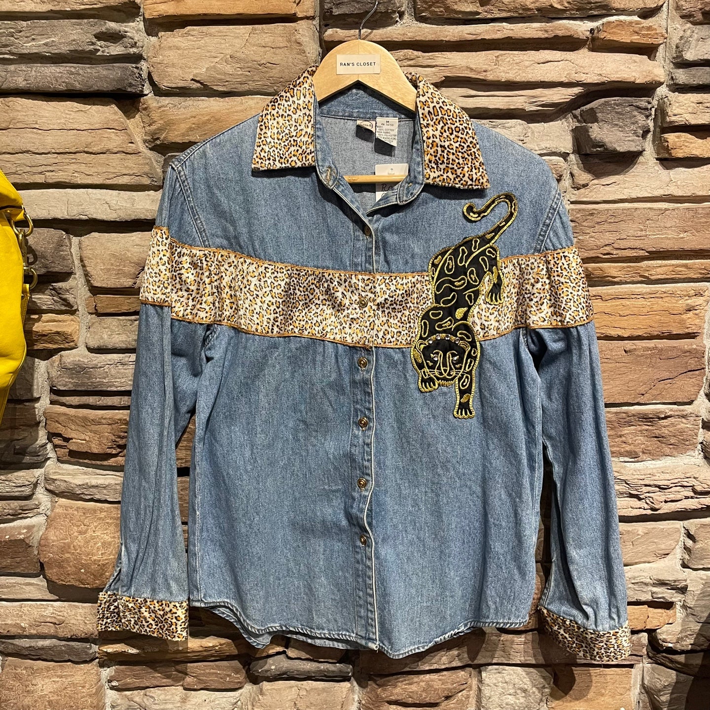 Vintage Zana Di Denim Shirt with Leopard Print Detailing