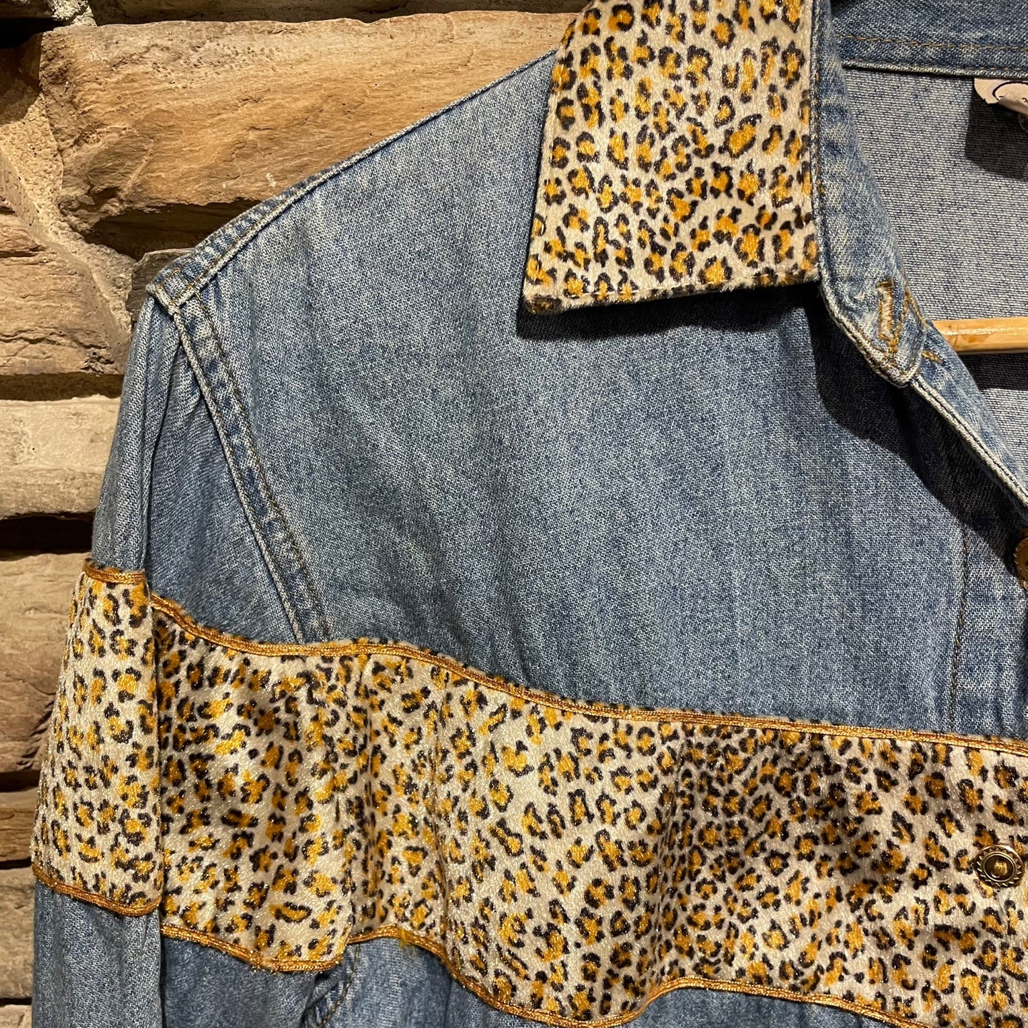 Vintage Zana Di Denim Shirt with Leopard Print Detailing