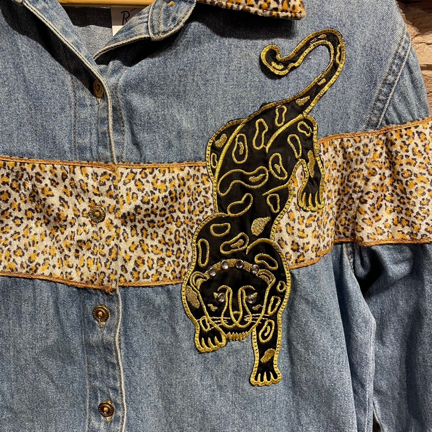 Vintage Zana Di Denim Shirt with Leopard Print Detailing