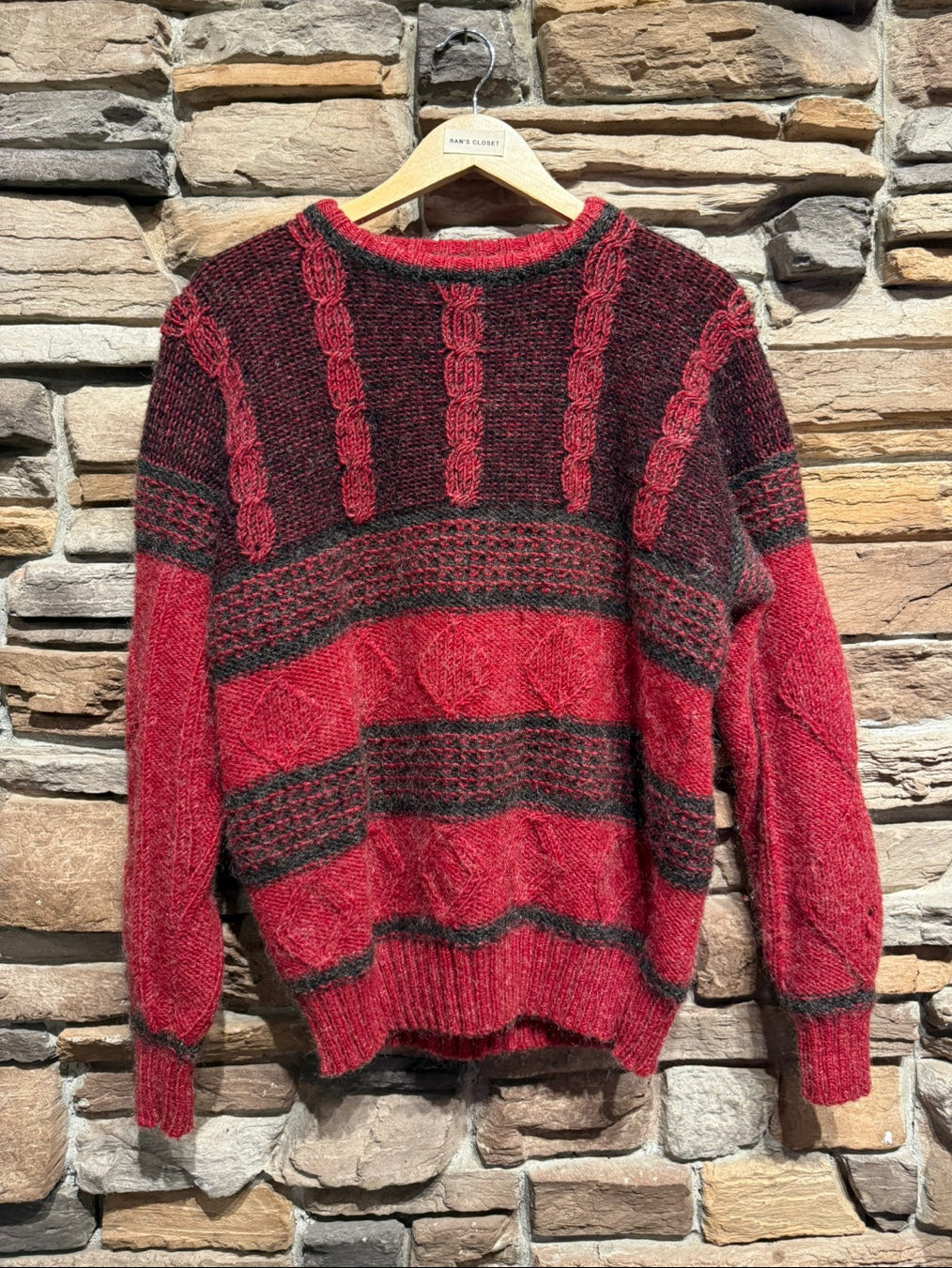 Vintage Harry Rosen Wool and Mohair Red Cable Knit Sweater