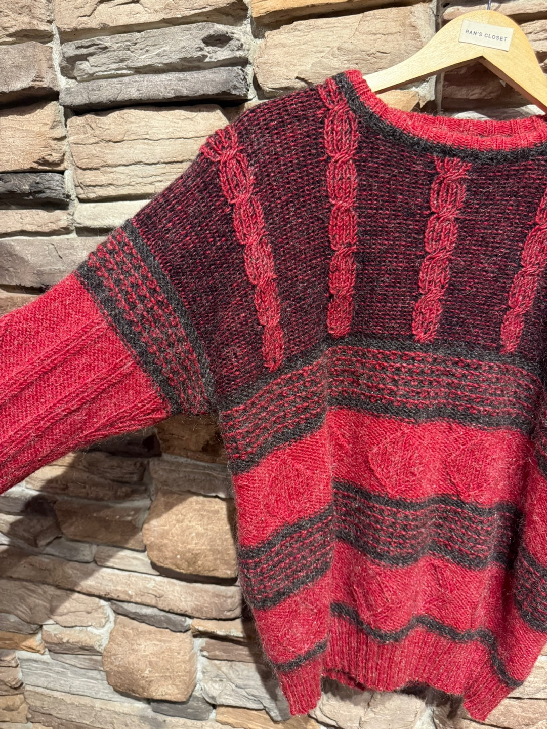 Vintage Harry Rosen Wool and Mohair Red Cable Knit Sweater