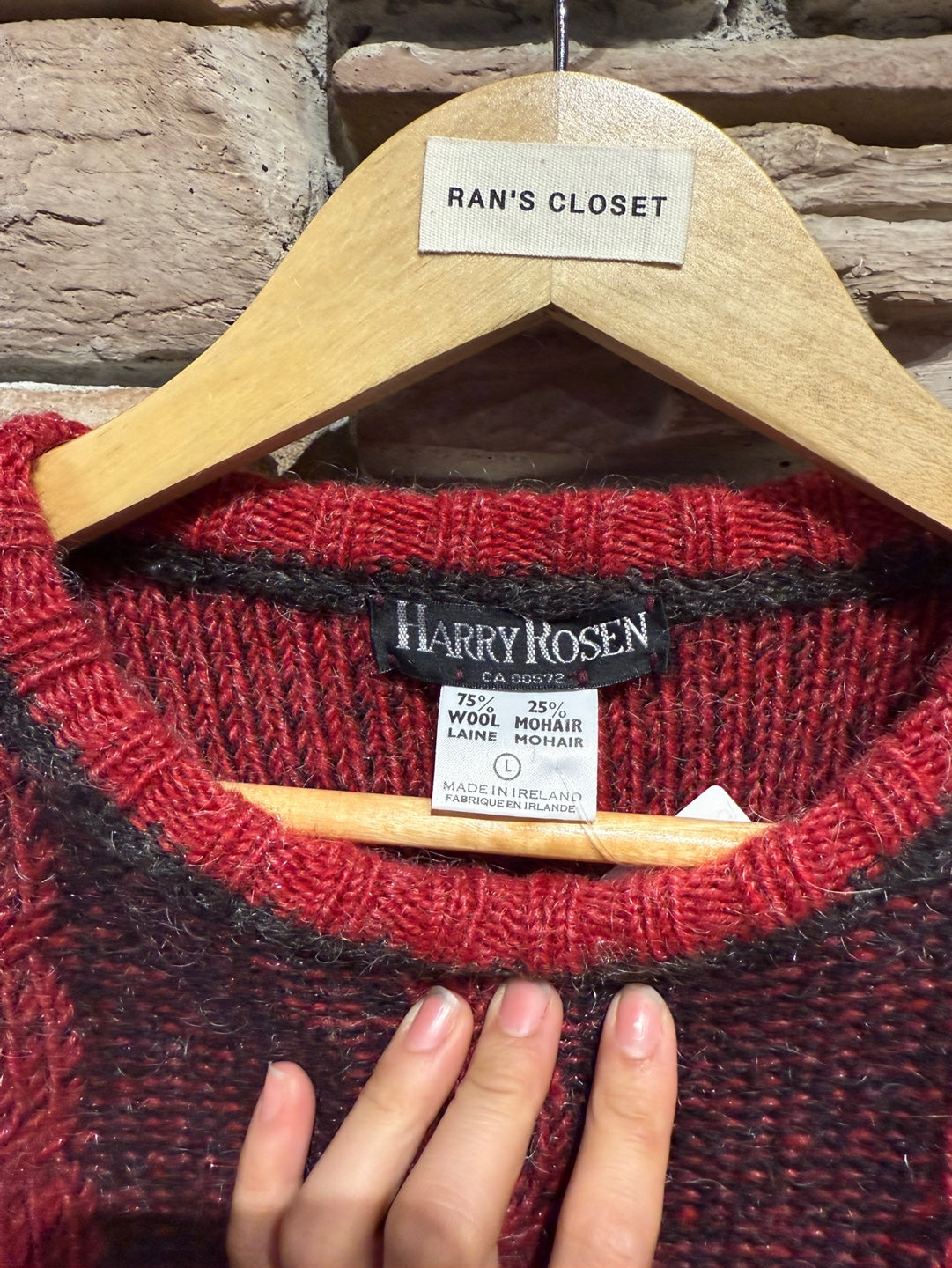 Vintage Harry Rosen Wool and Mohair Red Cable Knit Sweater