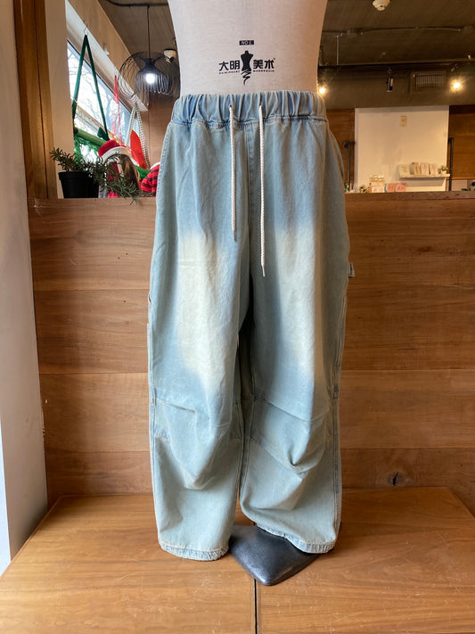 Drawstring Waist Wie Leg Denim Cargo Pants