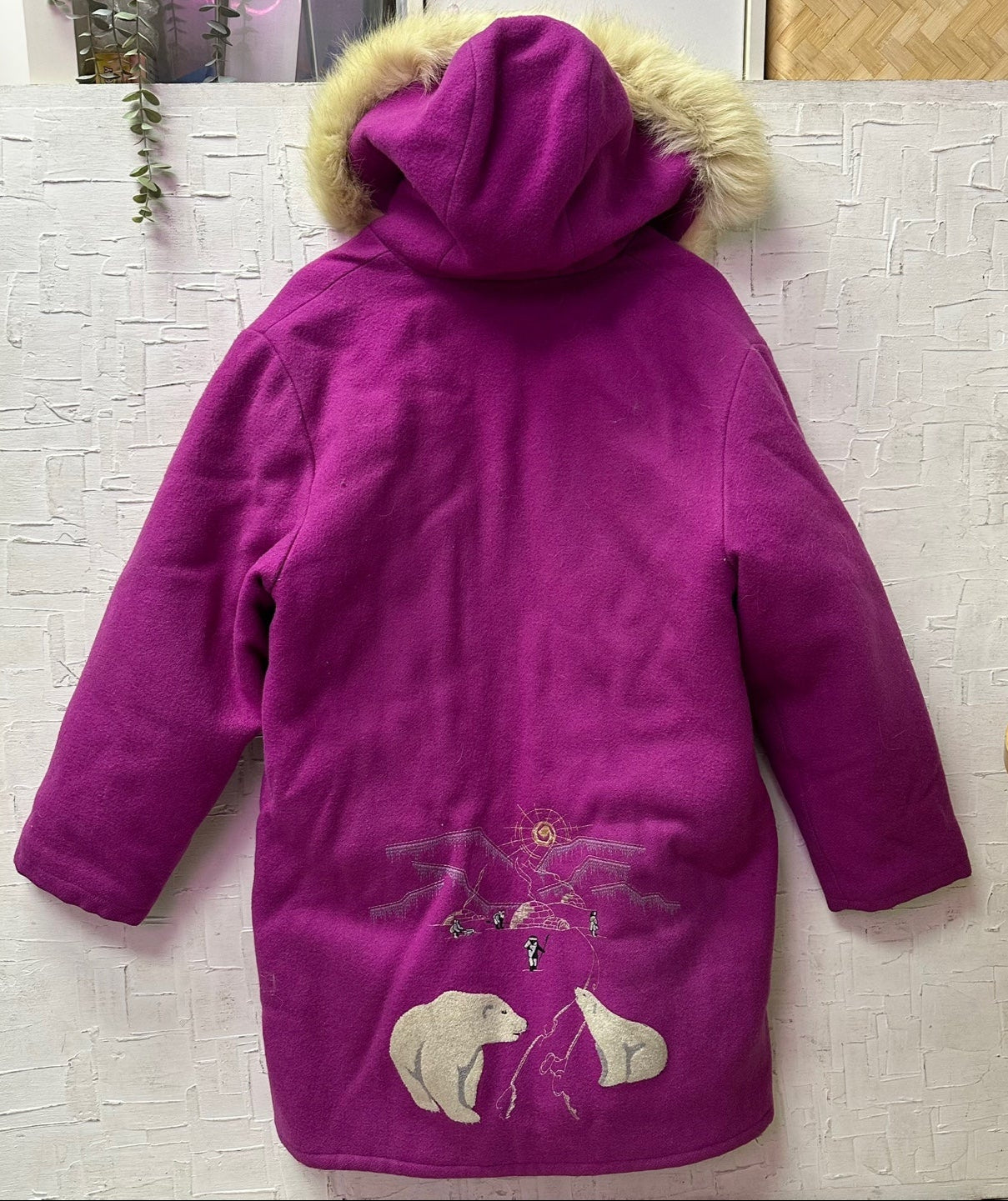 Vintage Northern Sun Purple Parka with Polar Bear Design