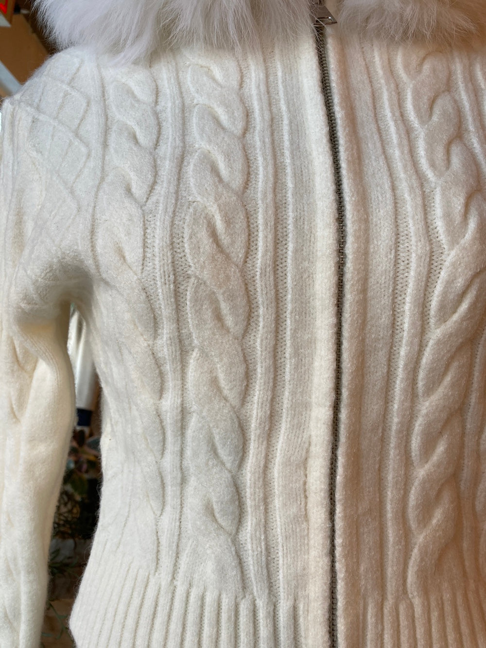 Fur Trim Knit Zip Up Hoodie