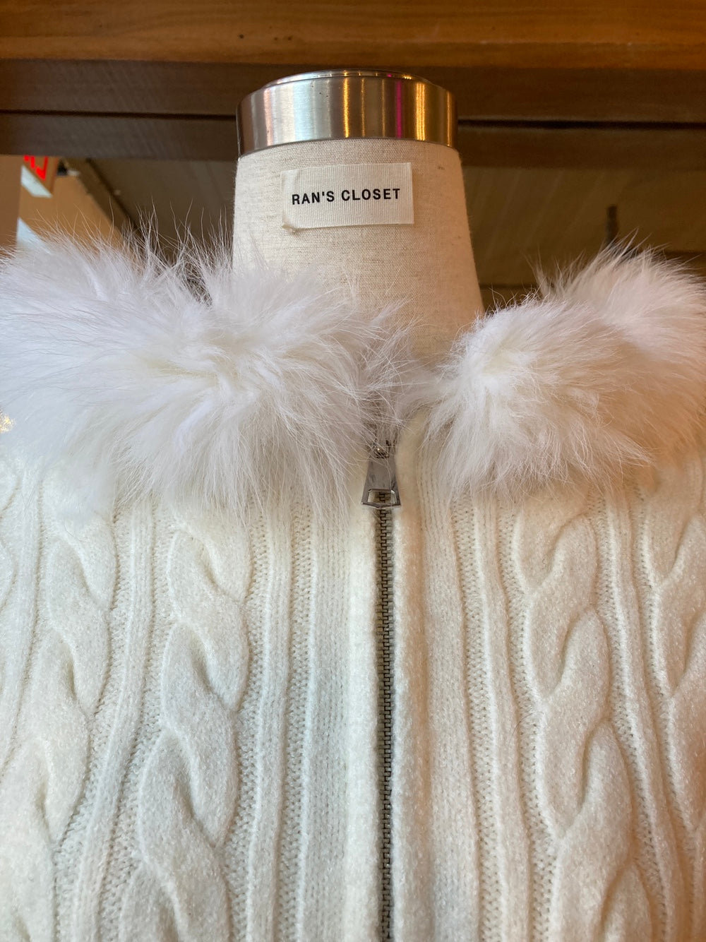 Fur Trim Knit Zip Up Hoodie