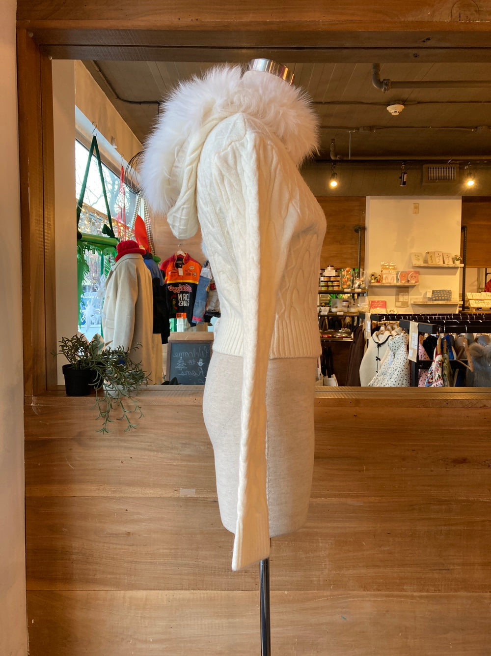 Fur Trim Knit Zip Up Hoodie