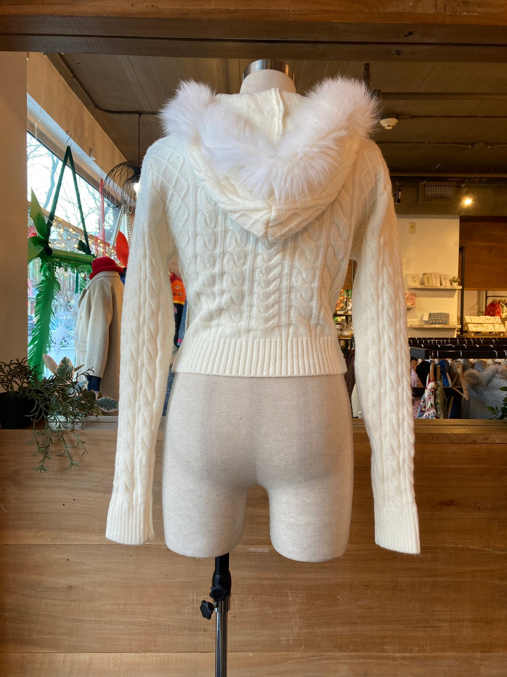 Fur Trim Knit Zip Up Hoodie