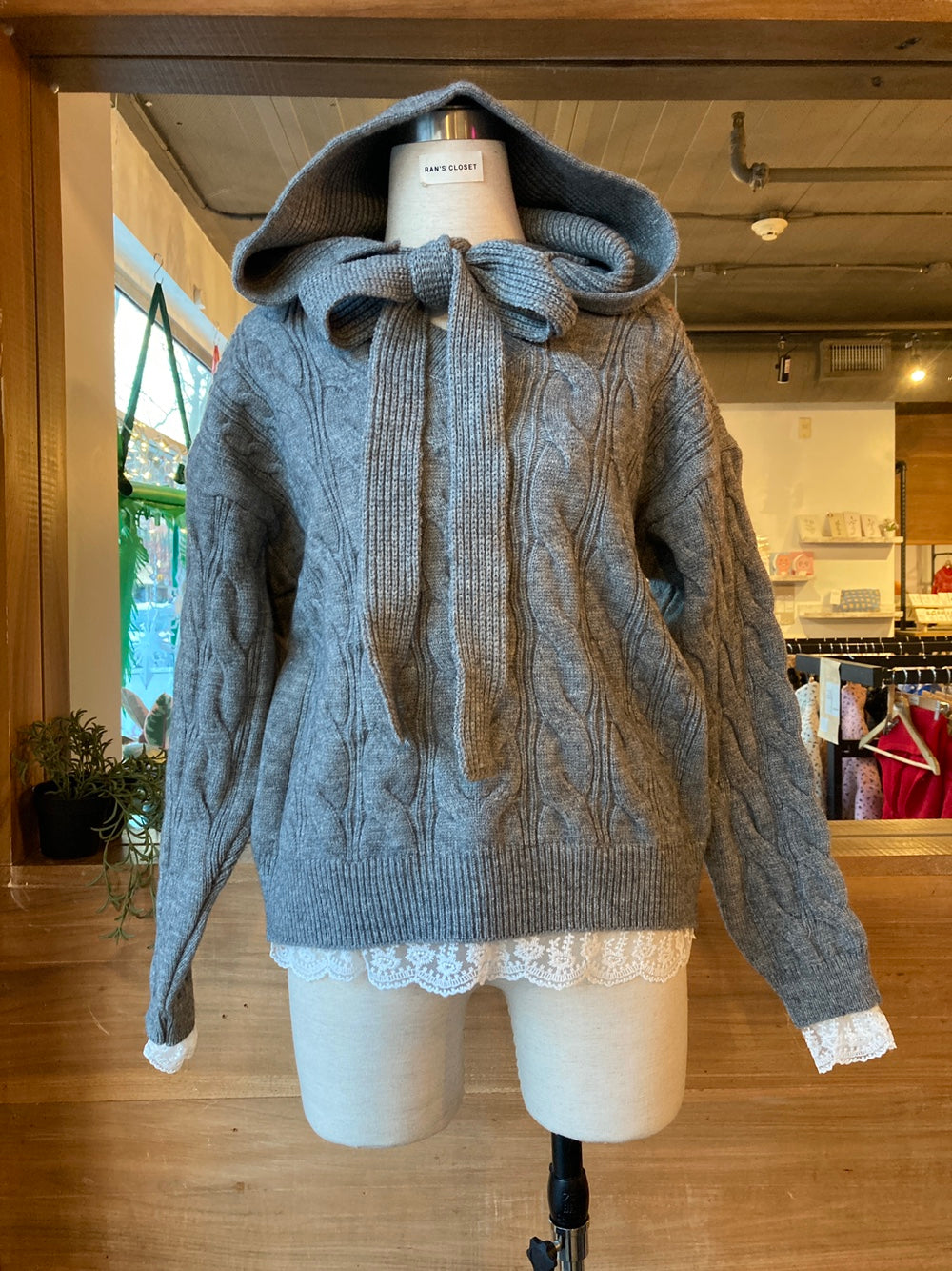 Lace Trim Sweater and Hood Set