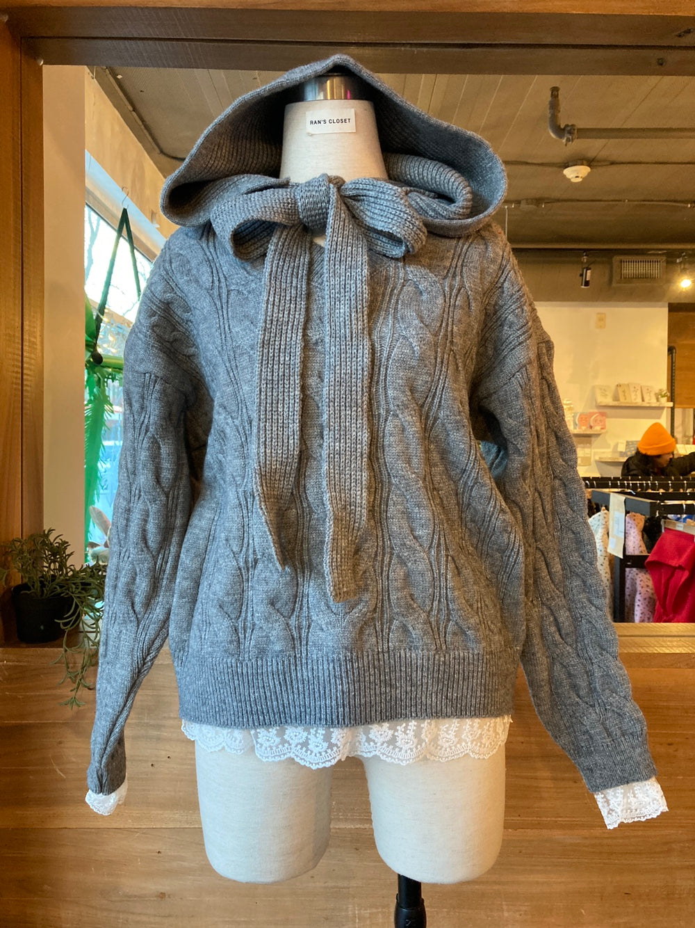 Lace Trim Sweater and Hood Set