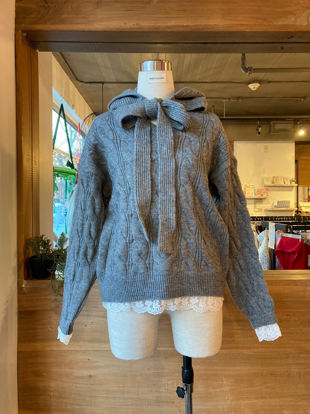 Lace Trim Sweater and Hood Set