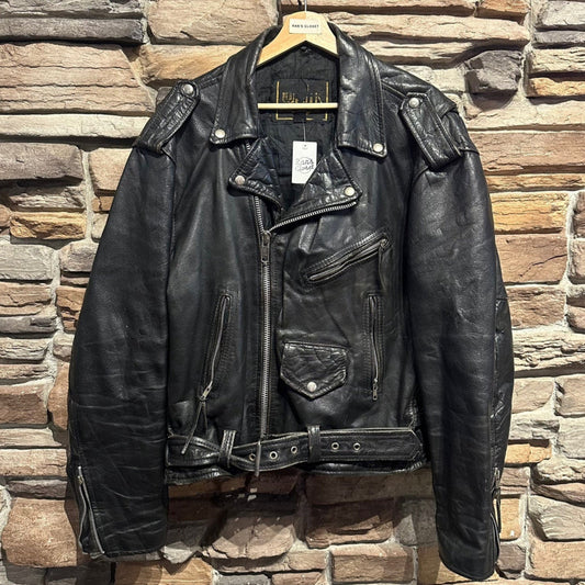 Vintage Motorcycle Style Leather Jacket with Lace up Details