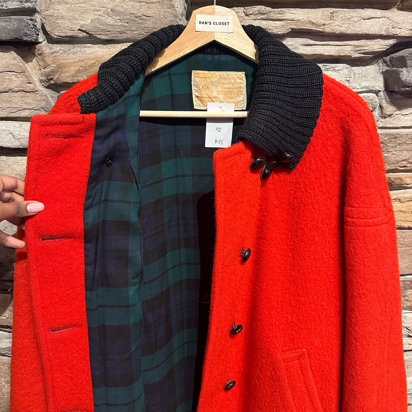 Vintage Hudson's Bay Made in England Tartan Lined Red Coat