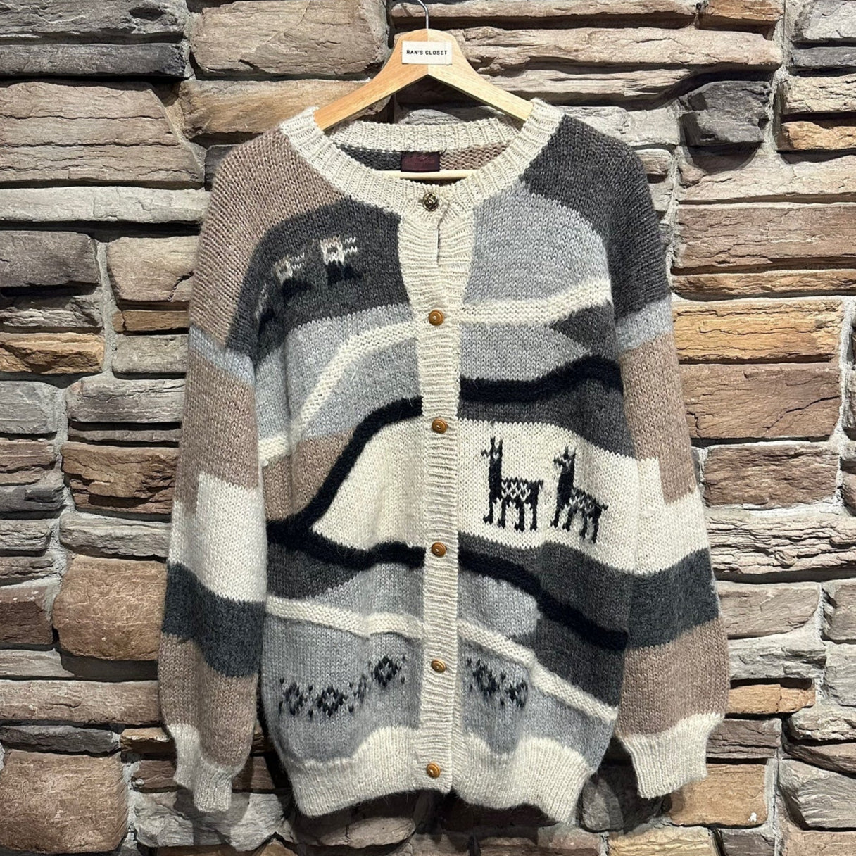 Vintage Knit Cardigan with Animal Graphic