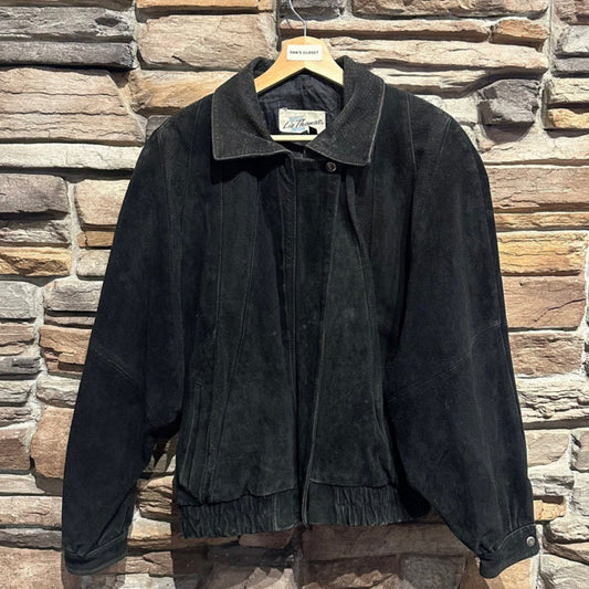 Vintage Liz Thomas Suede Black Leather Bomber Jacket